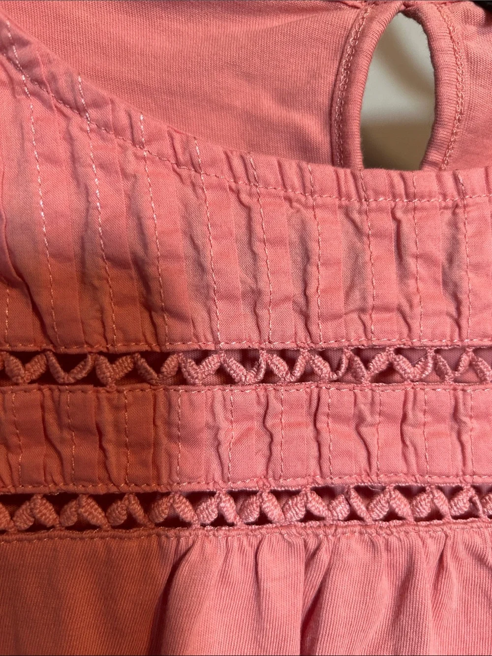 J. Crew Coral Pink Puff-Sleeve Smocked Yoke Top